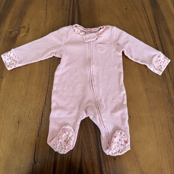 Carter's Other - Carter’s Pink with Floral Accents Baby Girl Waffle Footed One Piece Size 3M